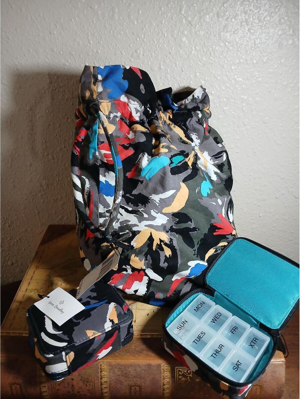 Daily Burn Multi-Color Drawstring Bag with Pill Organizer and Small Pouch
